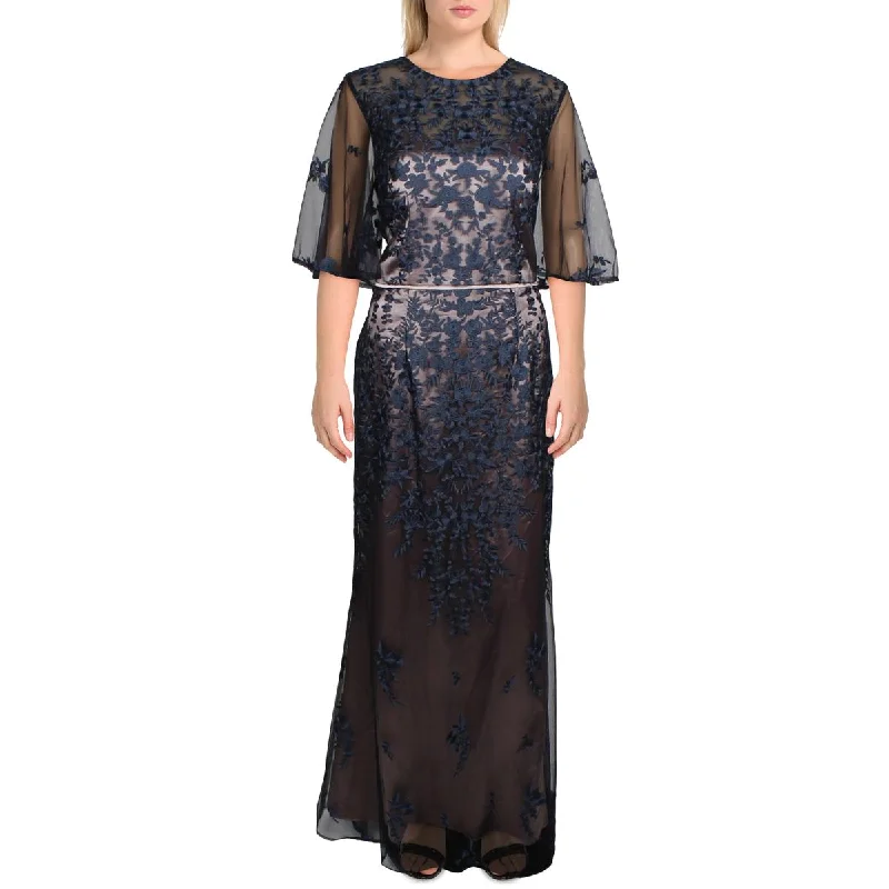 Early Bird Discount JS Collections Womens Embroidered Illusion Evening Dress