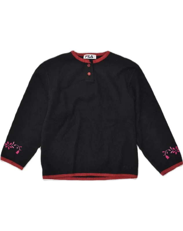 Exclusive Preview FILA Womens Fleece Jumper UK 10 Small Black Polyester