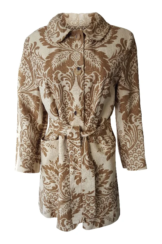 Inventory Reduction DKNY Women's Brown Linen Blend Floral Print Belted Coat (UK 8)