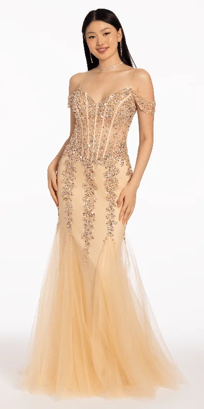 Mega Deal Illusion Corset Off the Shoulder Godet Dress