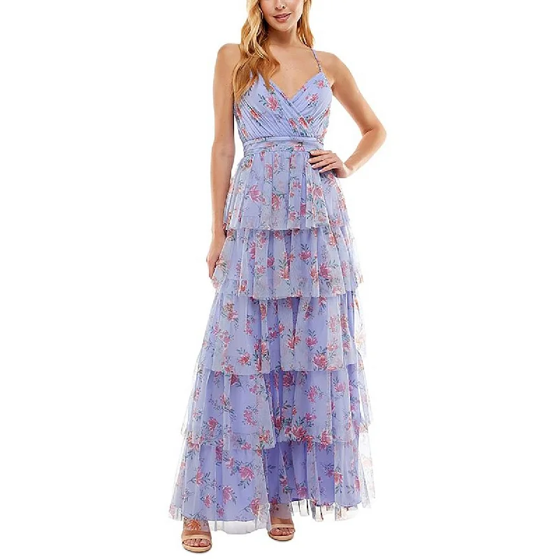 Quick Sale City Studio Womens Juniors Floral Print Tiered Skirt Evening Dress