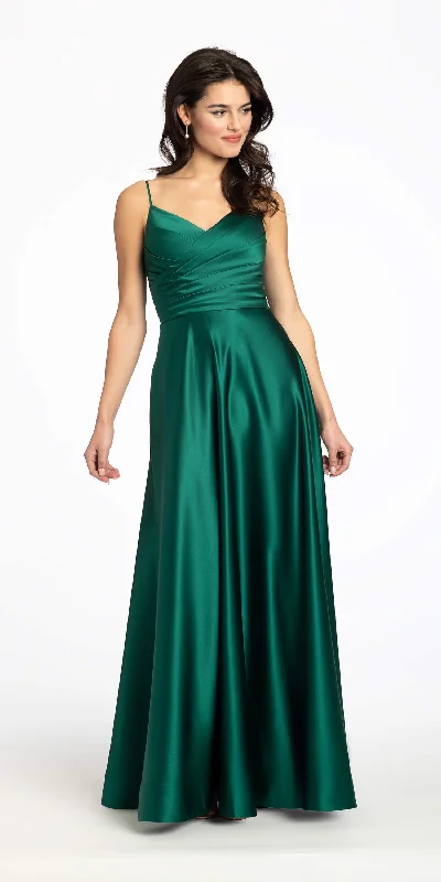 Bonus Savings Ruched Satin Sweetheart A Line Dress with Pockets