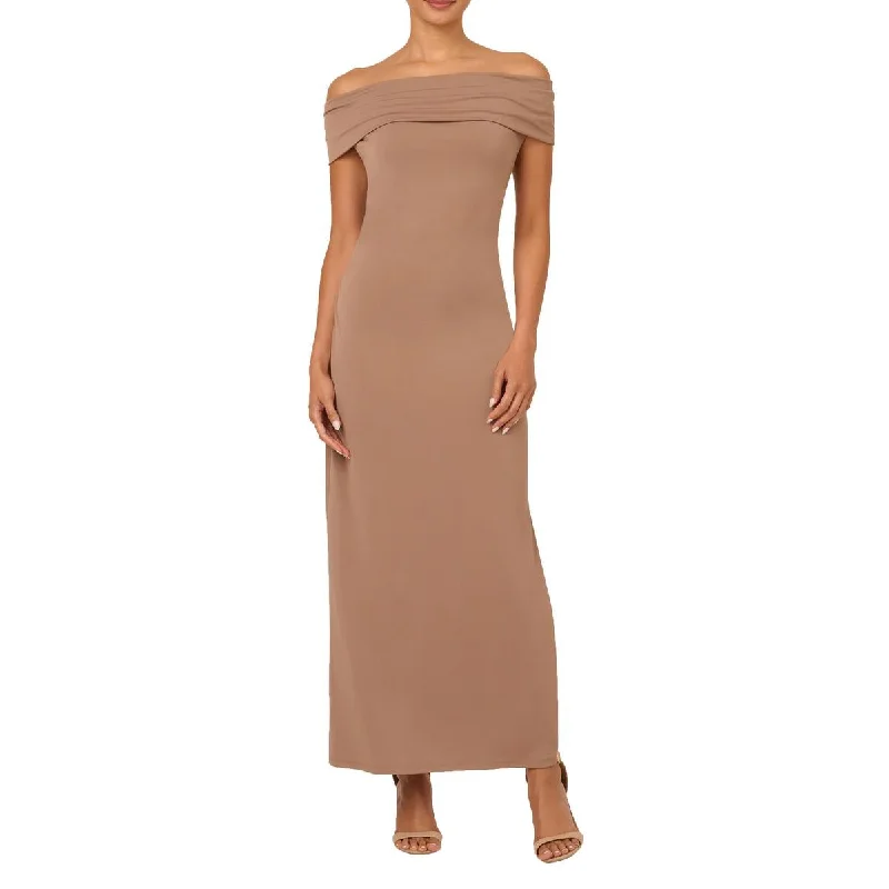 Midnight Madness Adrianna Papell Womens Solid Off-The-Shoulder Sheath Dress