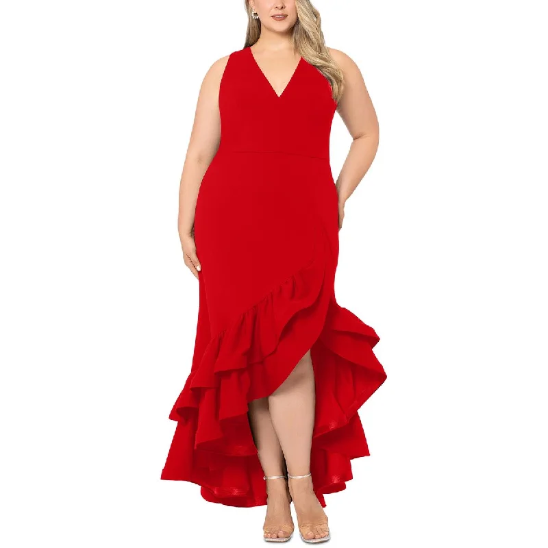 Online Only Betsy & Adam Womens Plus Ruffled Asymmetric Evening Dress