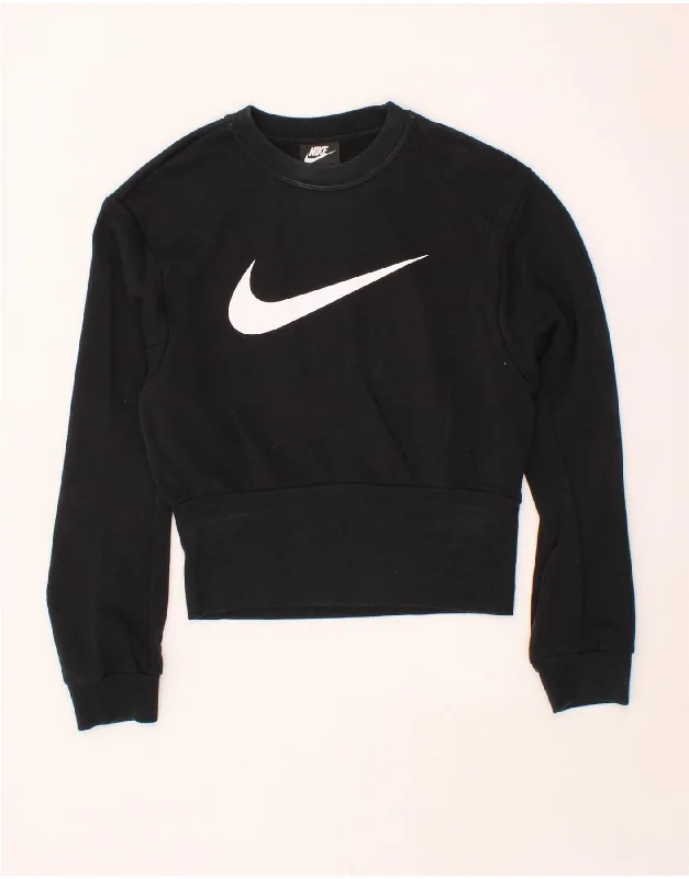 Markdowns NIKE Womens Graphic Crop Sweatshirt Jumper UK 6 XS Black Cotton