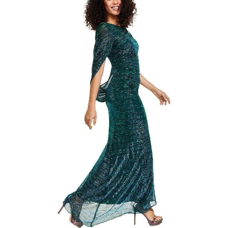 Midnight Sale Betsy & Adam Womens Metallic Cape Sleeve Evening Dress