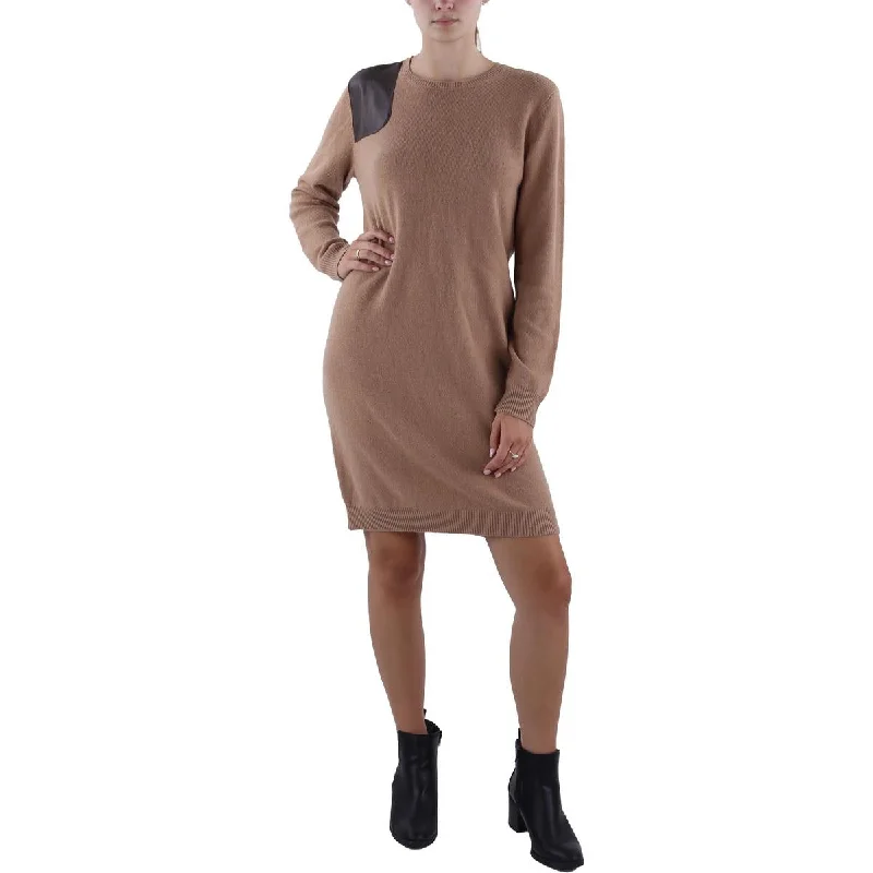 Price Smash Lauren Ralph Lauren Womens Faux Leather Trim Knee Length Sweaterdress