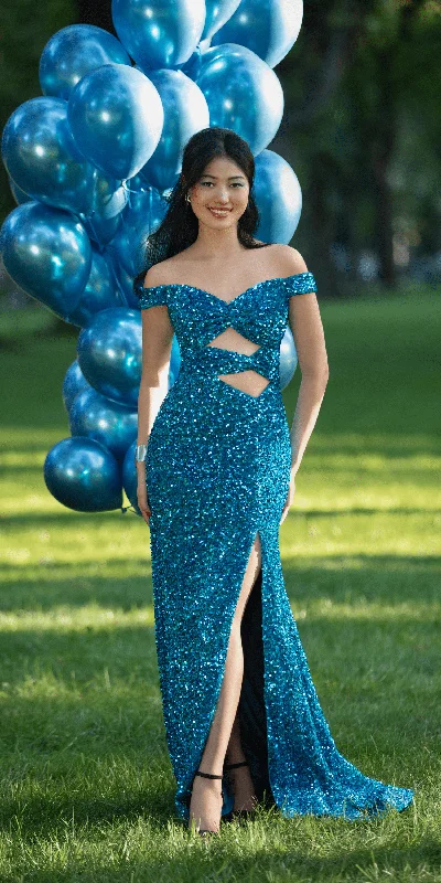 Today’s Special Velvet Sequin Off the Shoulder Cut Out Trumpet Dress