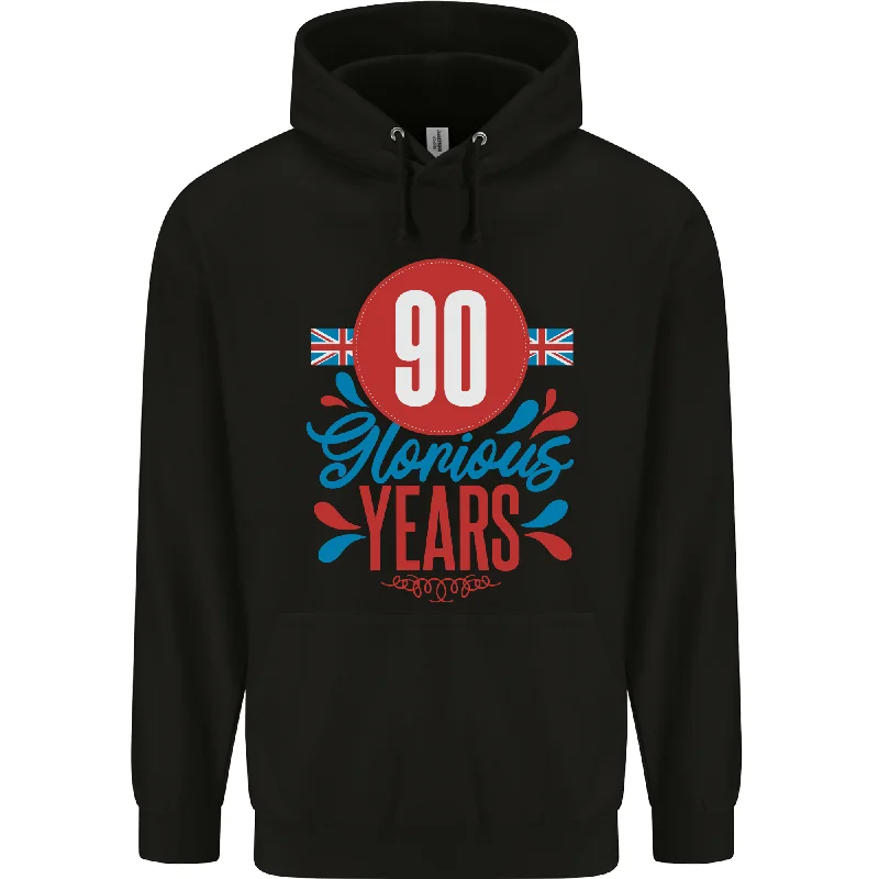 Shop and Save Glorious 90 Years 90th Birthday Union Jack Flag Mens 80% Cotton Hoodie