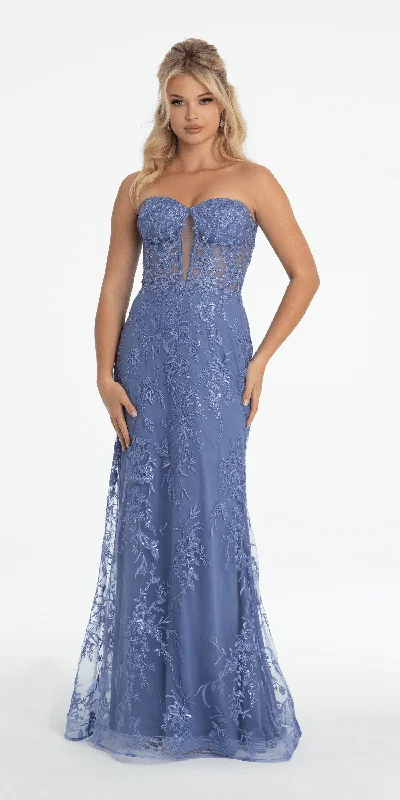 Buy More, Save More Strapless Plunge Embroidered Tulle Mermaid Dress
