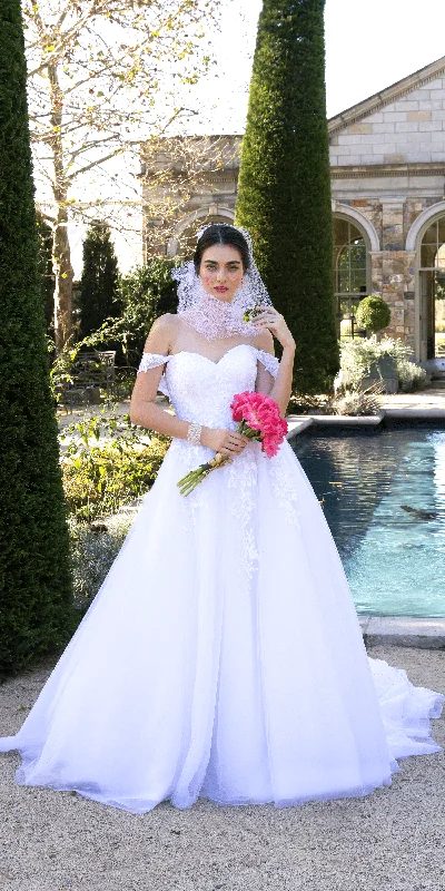 Epic Deals Embroidered Off the Shoulder Tulle Ballgown with Floral Detail