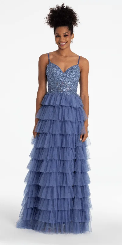 Fantastic Offers Mesh Tiered Corset Keyhole Back Ballgown