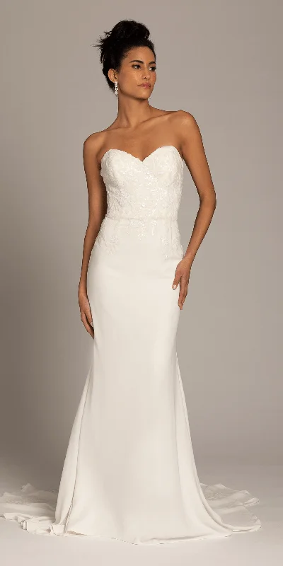 Fantastic Offers Sweetheart Crepe Trumpet Dress with Sequin Cascade Train