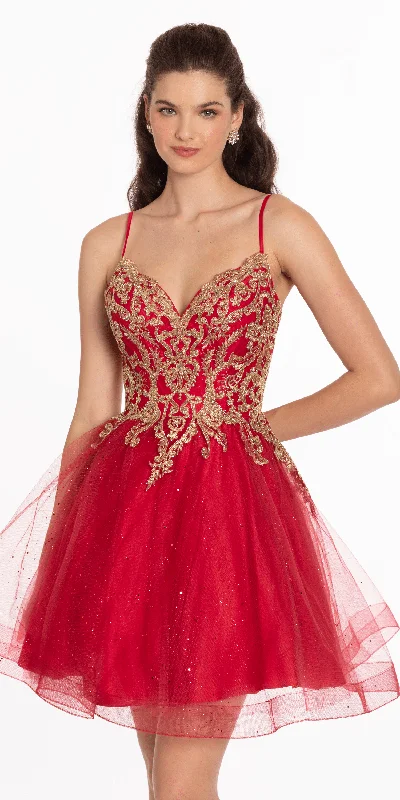 Discount Extravaganza Metallic Embroidered Sweetheart Tulle Fit and Flare Dress