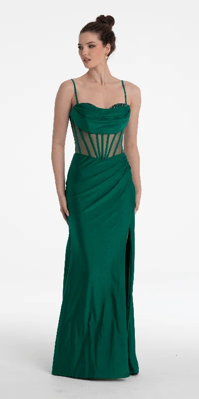 Limited Time Discount Beaded Drape Corset Stretch Satin Column Dress