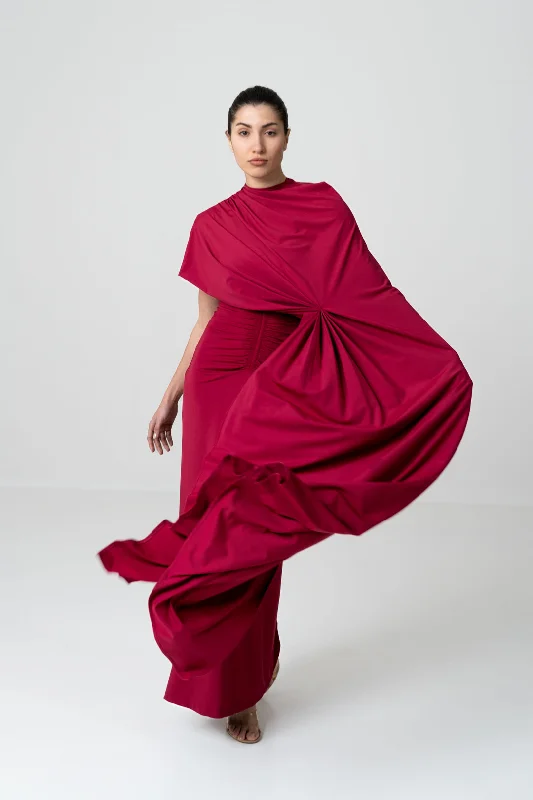 Today’s Deal BRIGHT BERRY BODYCON DRESS WITH DRAPED SHAWL