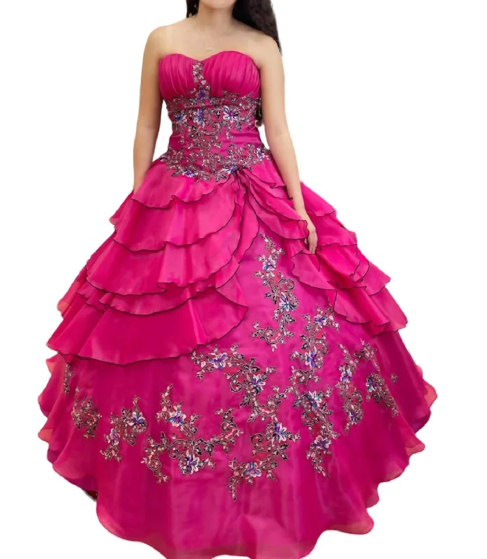 Super Sale Quinceañera Off Shoulder Dress In Fuchsia/multi