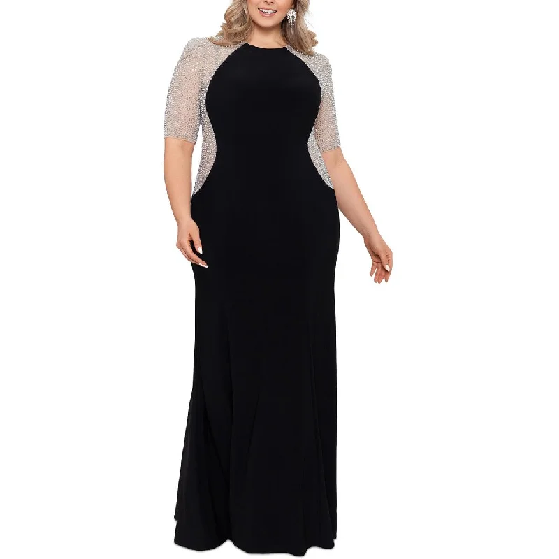 Limited Stock Xscape Womens Plus Rhinestone Embellished Evening Dress