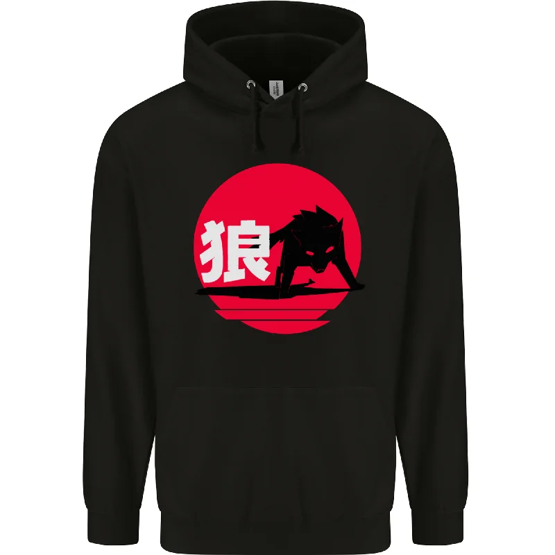 Deal Dash Japanese Wolf Japan Mens 80% Cotton Hoodie