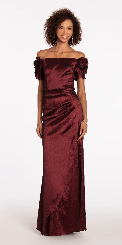 Price Buster Taffeta Ruffle Off the Shoulder Trumpet Dress