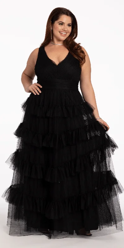Deal Explosion Pleated Mesh V Neck Ruffle Ballgown