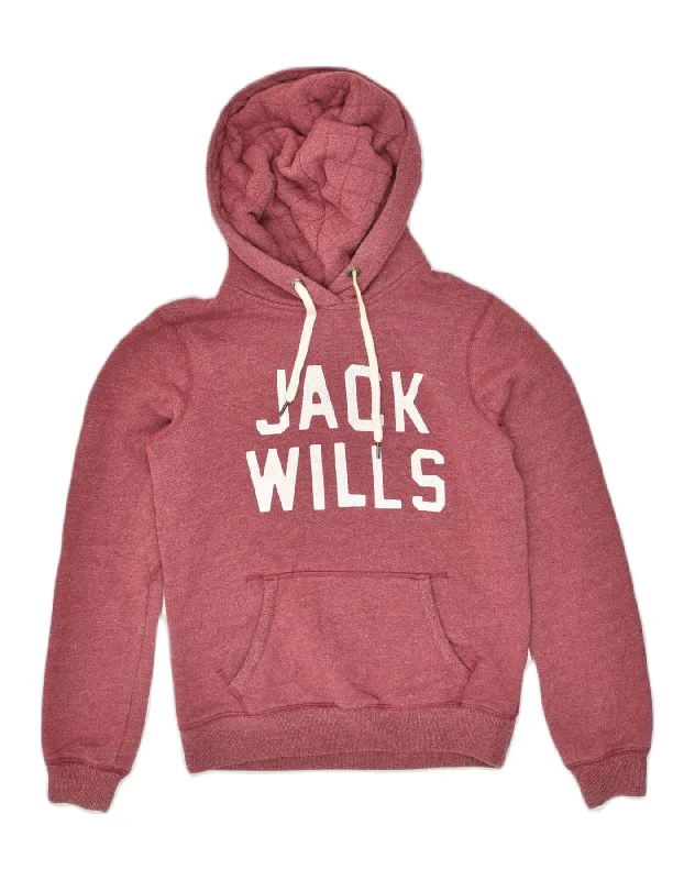 Final Markdown JACK WILLS Womens Graphic Hoodie Jumper UK 10 Small Red Cotton