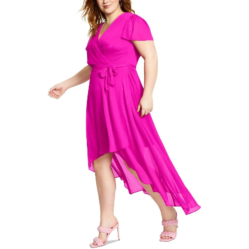 Markdowns DKNY Womens Plus V-Neck Hi-Low Wrap Dress