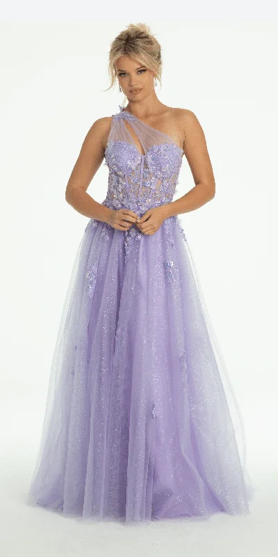 New Deals Glitter Mesh One Shoulder Corset Ballgown with Side Slit