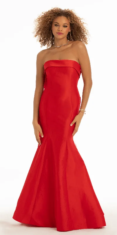 One-DAY Sale Strapless Taffeta Mermaid Dress with Back Bow Detail