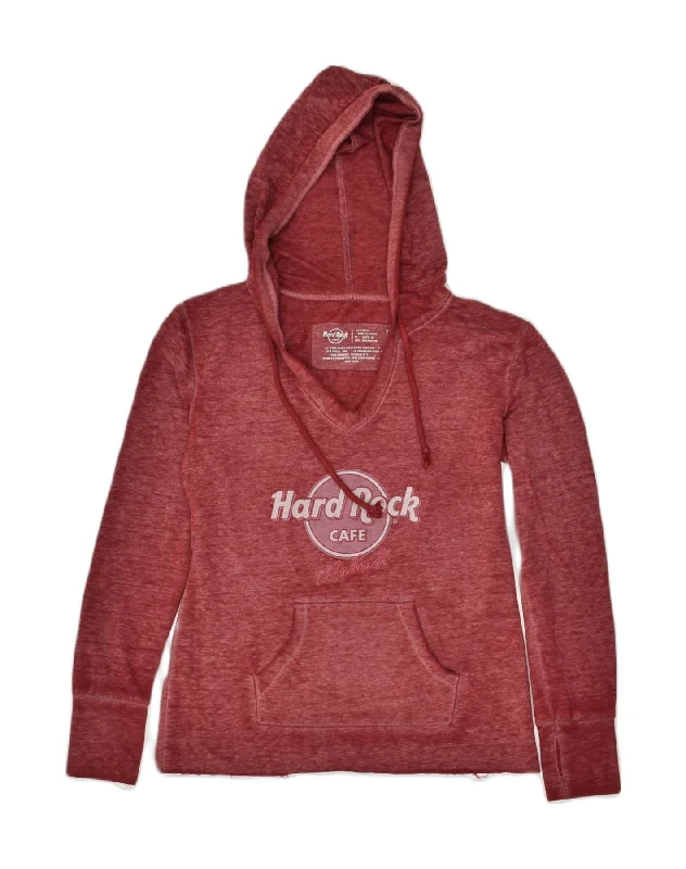 Today’s Deal HARD ROCK CAFE Womens Graphic Hoodie Jumper UK 2 2XS Burgundy Cotton