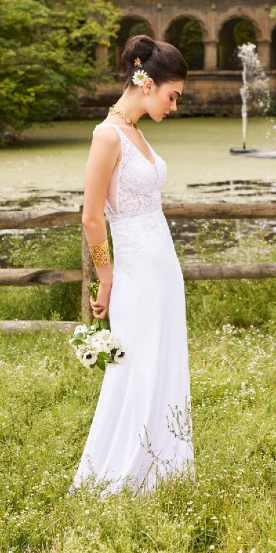 Early Bird Discount Crepe V-Neck Beaded Lace Gown
