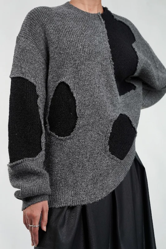New Deals Ash Black Patch Sweater