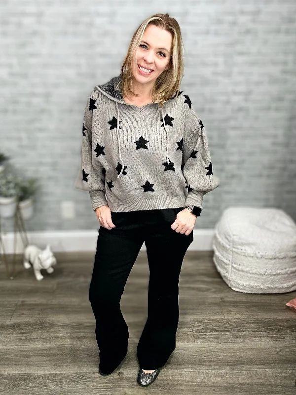 Limited Edition Hooded Knit Gray and Black Star Sweater
