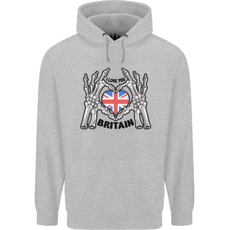 Deal Frenzy I Love You Great Britain Union Jack Flag UK Mens 80% Cotton Hoodie