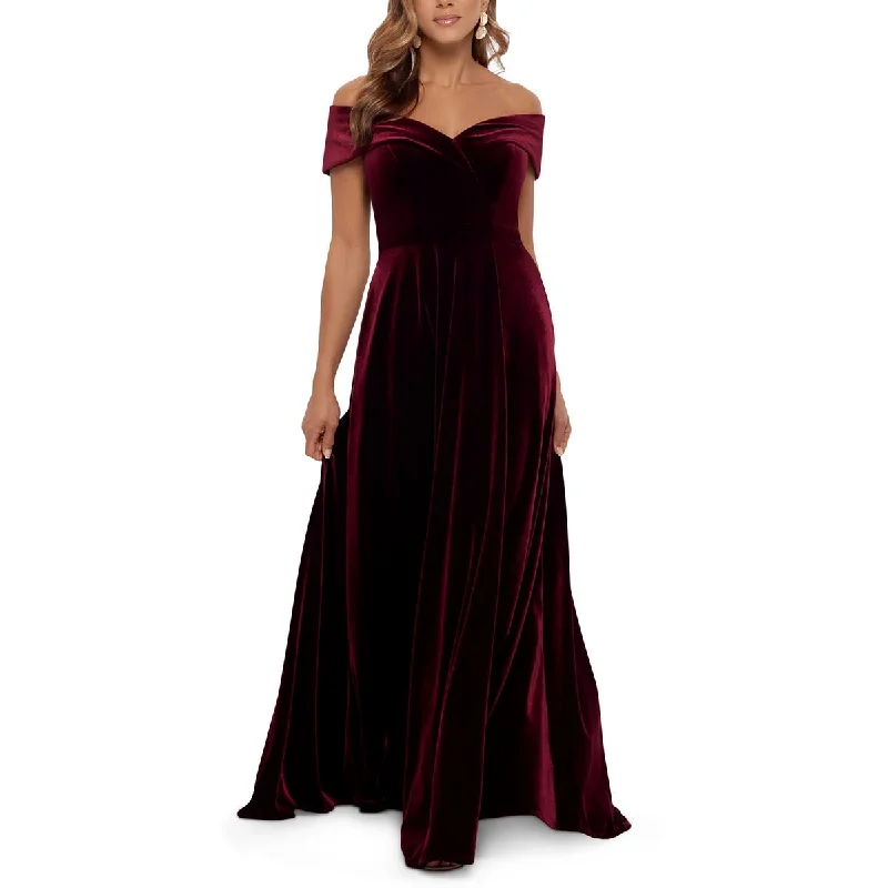 Can't Miss Xscape Womens Petites Velvet Off-The-Shoulder Evening Dress