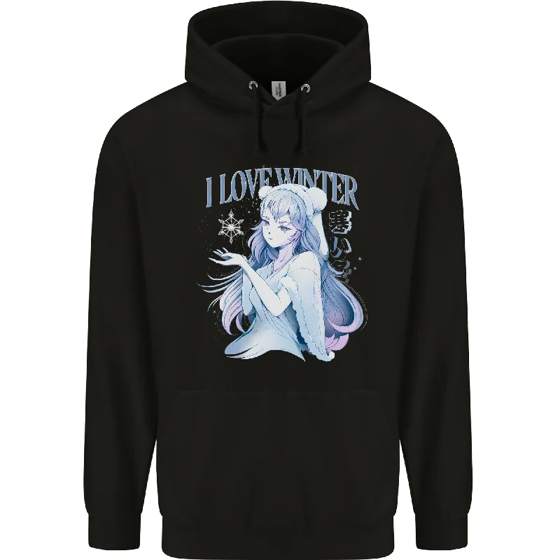 Exclusive Preview I Love Winter Anime Japanese Text Mens 80% Cotton Hoodie