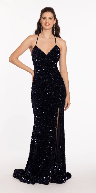 Major Savings Sequin Lace Up Dress with Side Slit
