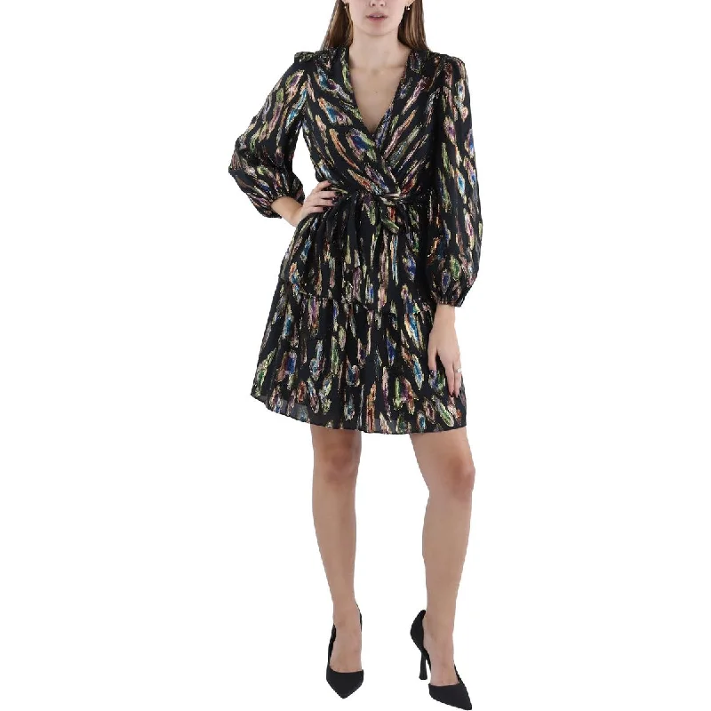 Year-End Sale Julia Jordan Womens Metallic Above Knee Wrap Dress
