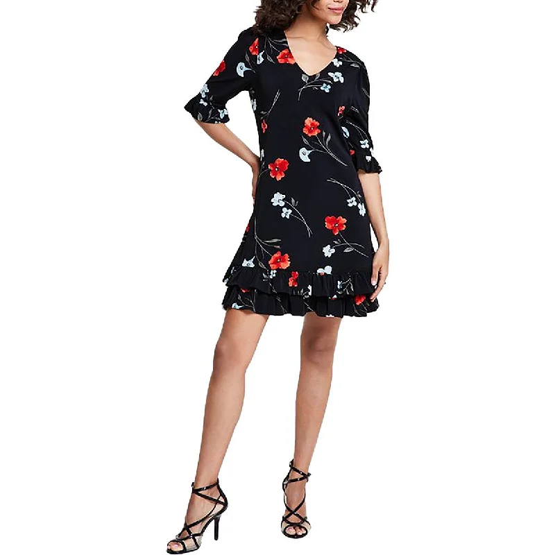 Super Sale CeCe Womens Floral Print Ruffled Hem Shift Dress