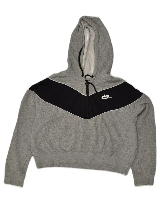 Price Cut NIKE Womens Crop Hoodie Jumper UK 18 XL Grey Colourblock Cotton