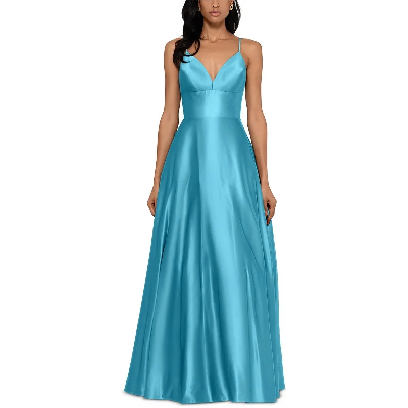Today’s Special B&A by Betsy and Adam Womens Satin Plunge-Neck Evening Dress