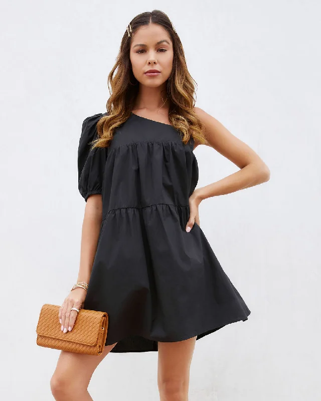 Deal Zone Washington Cotton One Shoulder Pocketed Mini Dress