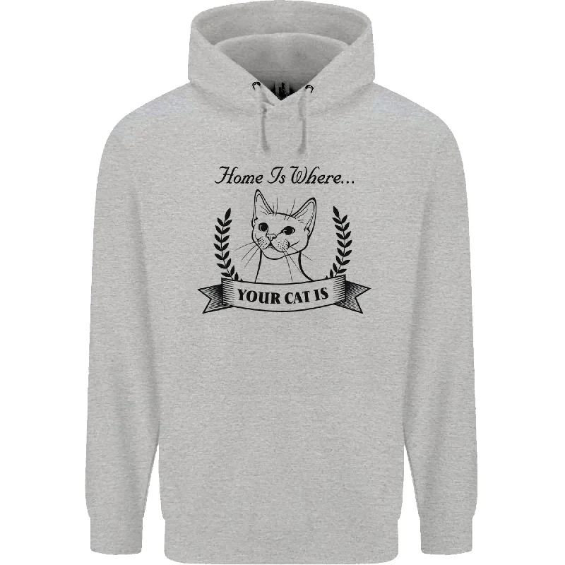 Deal Explosion Home Is Where Your Cat Is Funny Kitten Mens 80% Cotton Hoodie