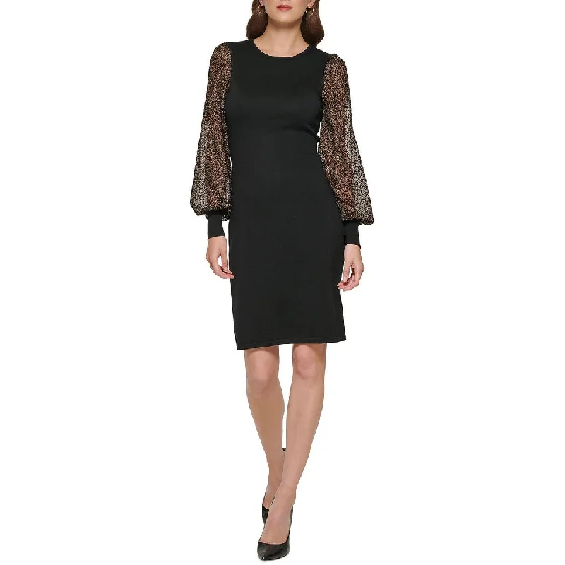 Year-End Sale DKNY Womens Sweater Balloon Dotted Sleeves Midi Dress