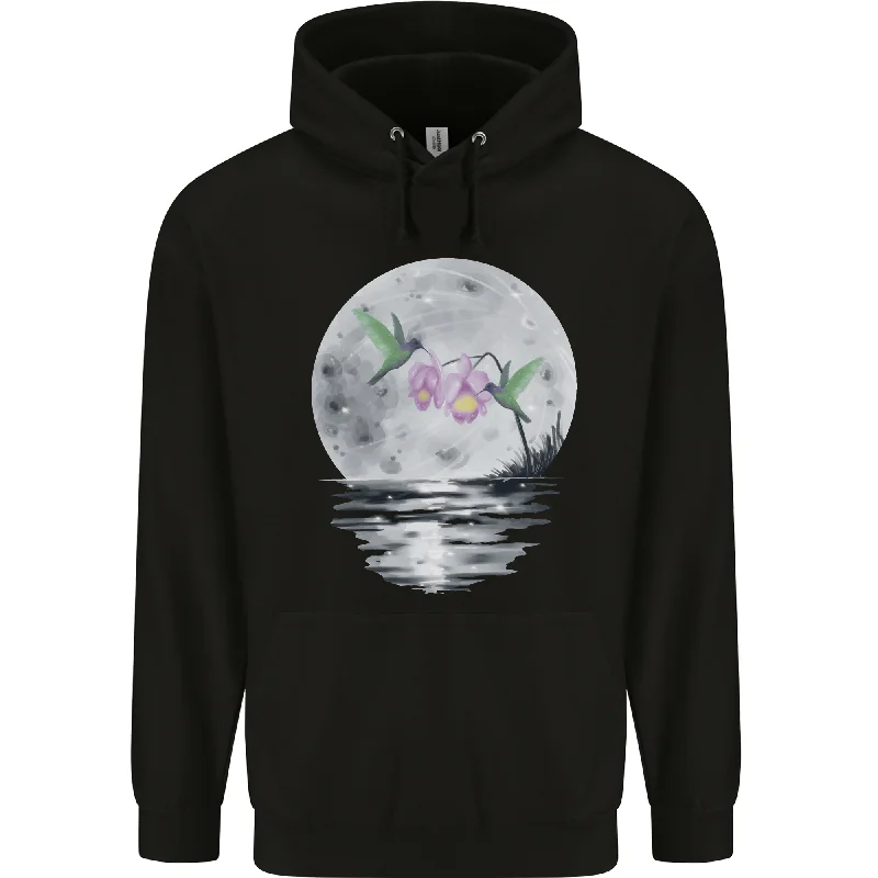 Markdowns Hummingbirds With Moon & Flower Mens 80% Cotton Hoodie