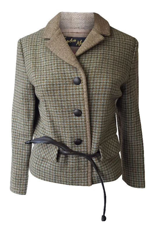 Midnight Madness LONDON MAID Vintage Green Dogtooth Check Wool Coat (S)