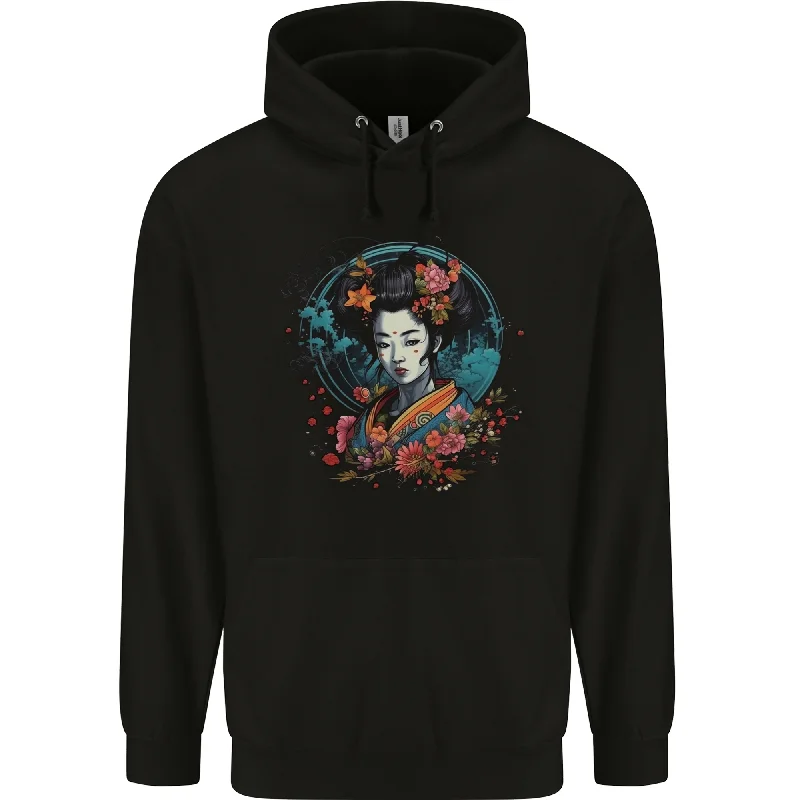 Closeout Sale Geisha Girl With Flowers Fantasy Mens 80% Cotton Hoodie