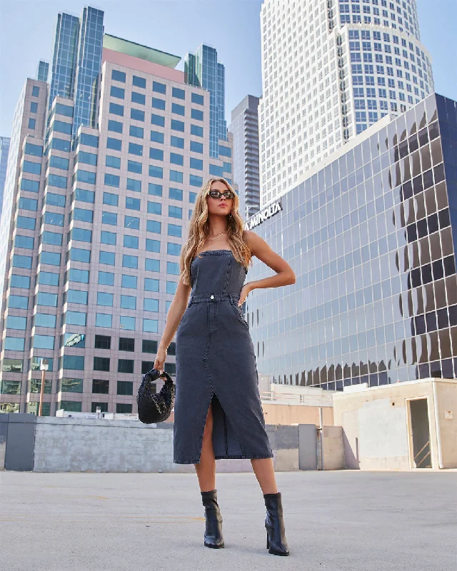 Deal of the Day Edgy Era Denim Strapless Midi Dress