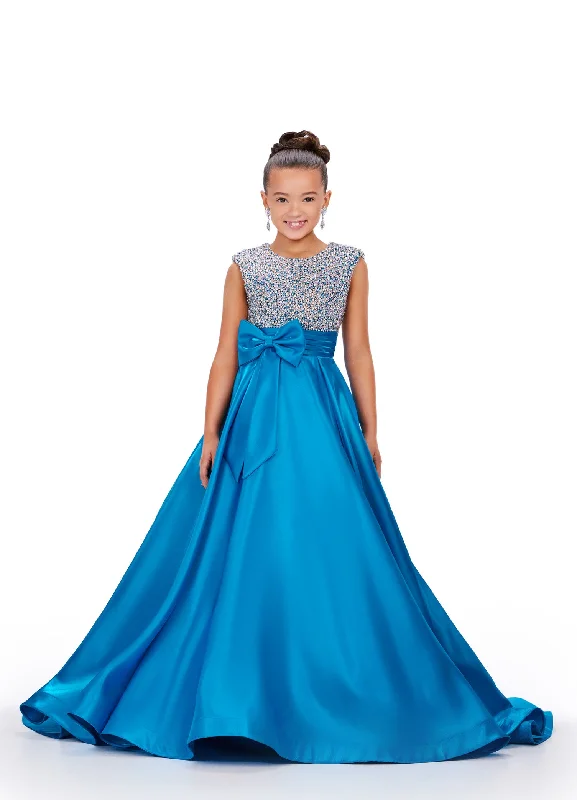 Today’s Deal Ashley Lauren 8247 Girls Satin Ballgown with Stone Encrusted Bodice and a Bow at the Waistline