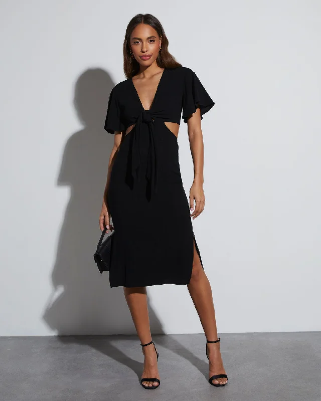 Buy Now Jenner Linen Blend Tie Front Cutout Midi Dress
